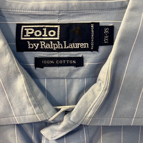 Polo by Ralph Lauren blue chambray stripe, size 17 1//2. 100% cotton. - Picture 3 of 3